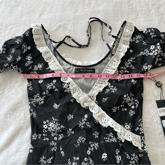 For Love & Lemons Sample Black Floral Open Front V-Neck Midi Dress - Picture 8 of 11